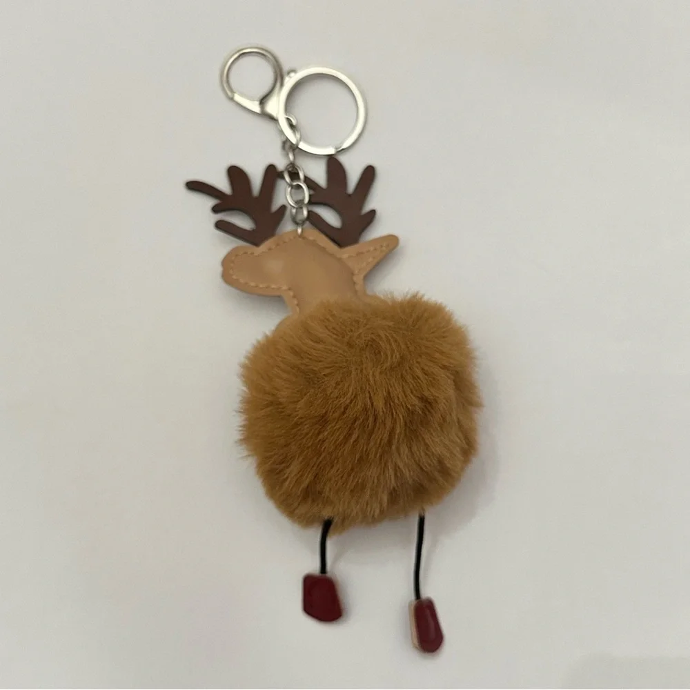 Reindeer Pom Pom Faux Fur Keychain Bag Charm